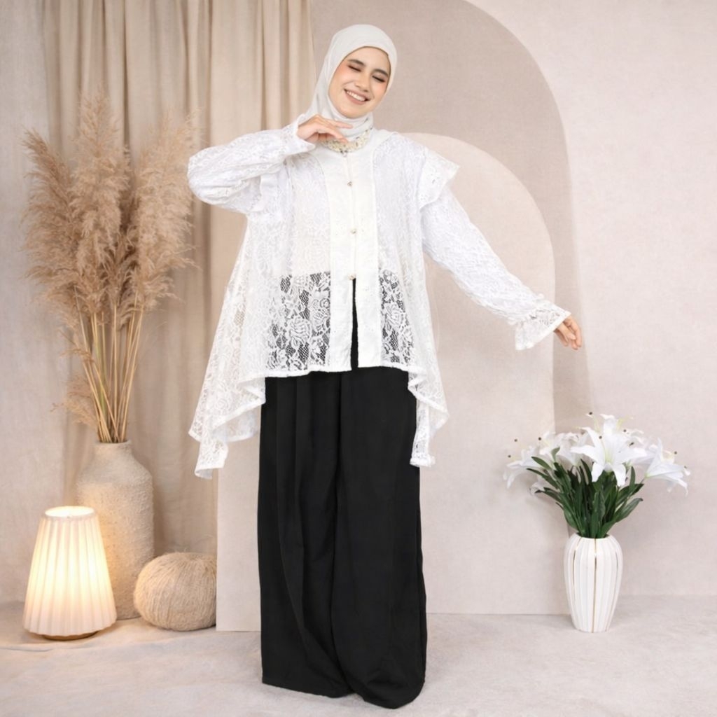 Outer Brukat Katbol Wanita Kekinian | Outer Brokat Lace Premium Ruffle Kondangan Lebaran, outer bruk
