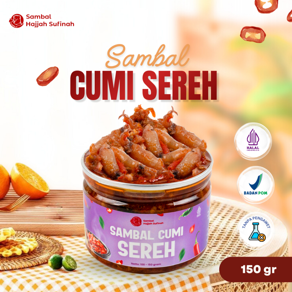 Hajjah Sufinah - Sambal Baby Cumi Sereh 150 gr Cabe Merah Botol Kaleng | Sambel Medan Enak