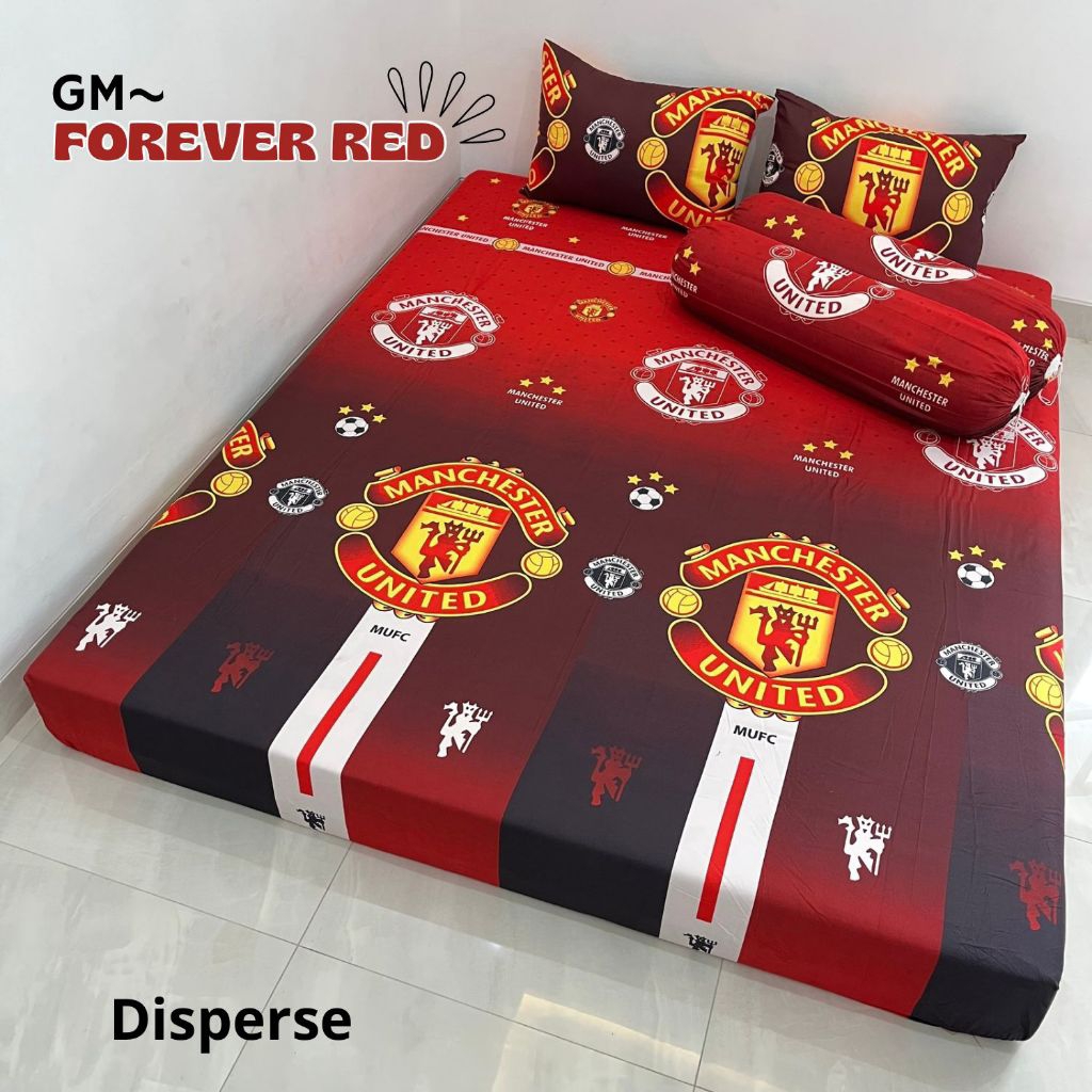 SPREI MOTIF BOLA MANCHESTER UNITED M.U SUDAH ADA SARBAN DAN SARGUL BAHAN HALUS LEMBUT
