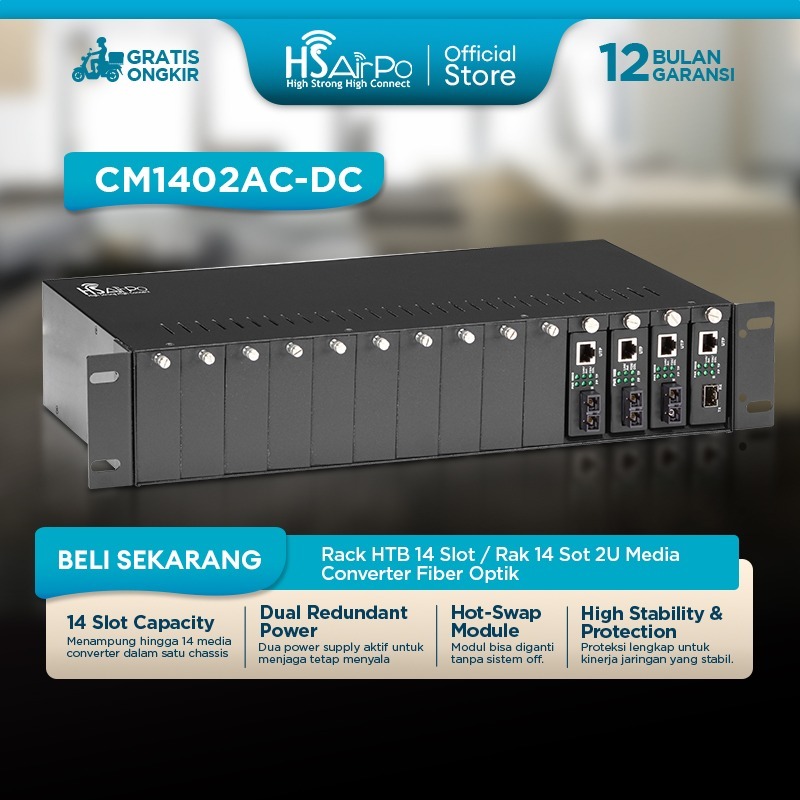 HSAirPo HS-CM1402AC-DC Rack HTB 14 Slot / Rak 14 Sot 2U Media Converter RACK