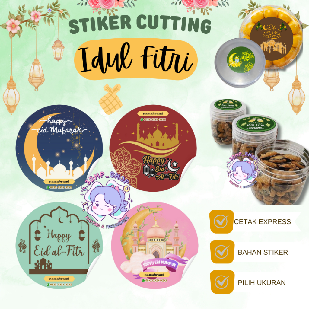 Stiker A3 TOPLES Hampers Cutting Bontax Chromo Label lebaran idul fitri ied mubarak kado Snack kuker