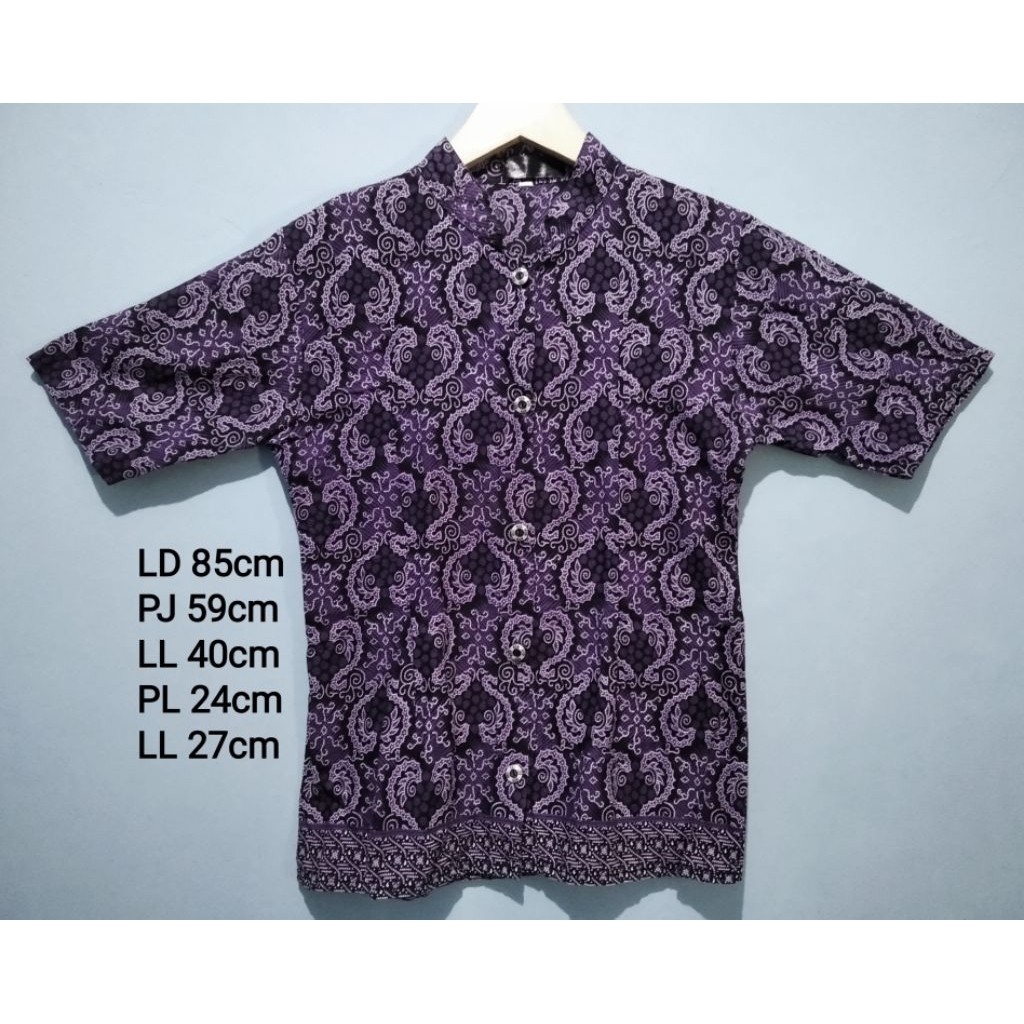 PRELOVED KEMEJA WANITA BATIK UNGU TERONG SIZE S