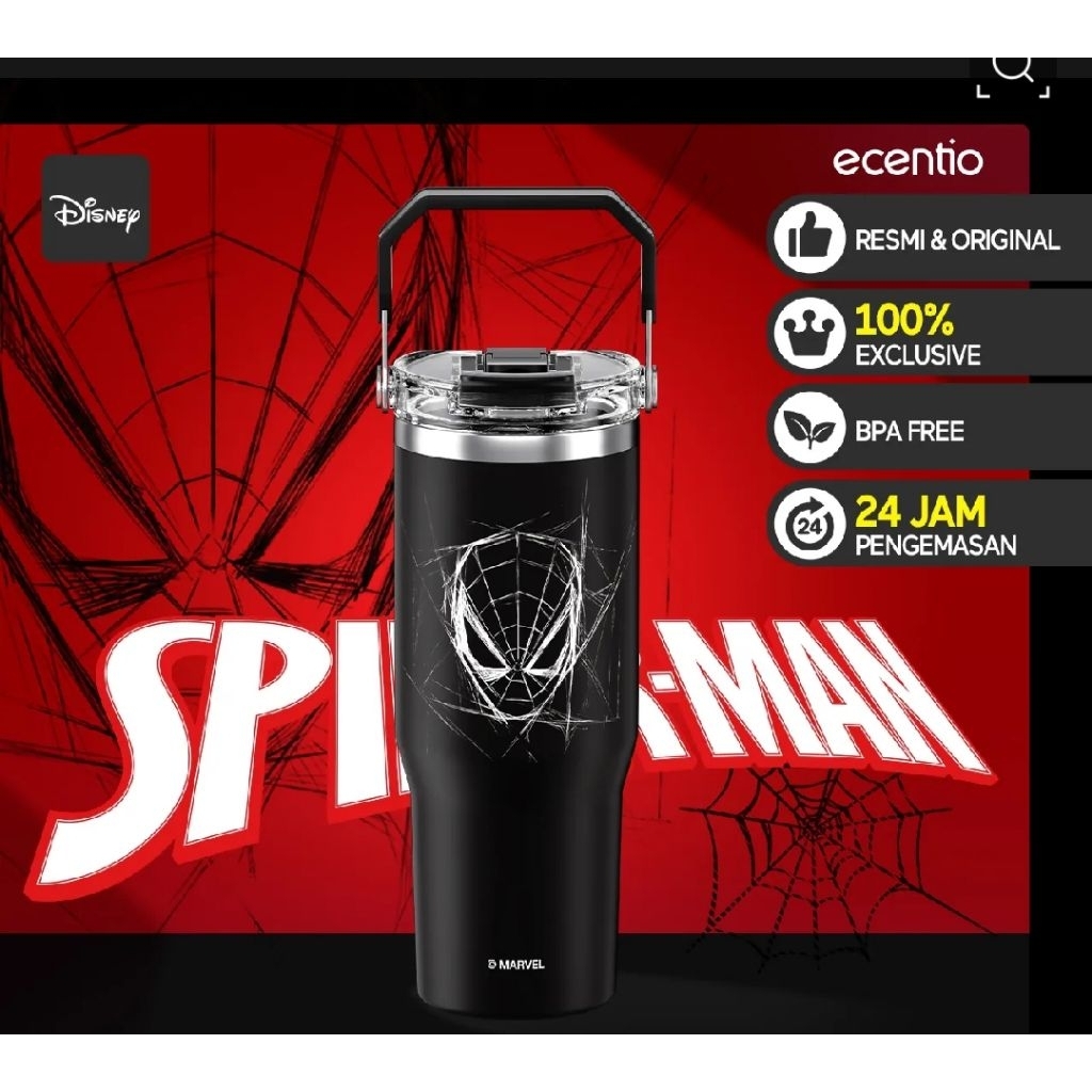Ecentio x Marvel  Spider Man Original Produk 900 ml Tumbler
