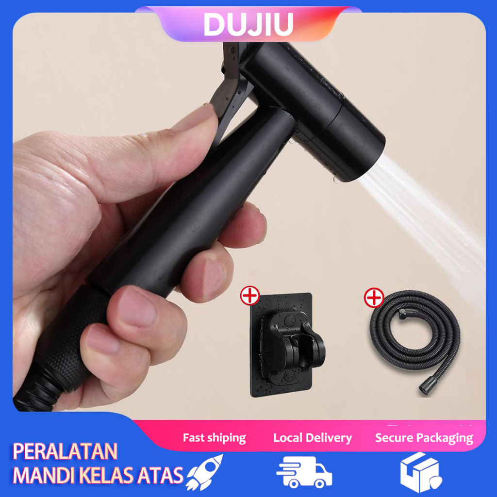 SUS Jet Shower Toilet Spray Warna Hitam Set Lengkap Dudukan Tanpa Bor Anti Bocor Mudah Dipasang Koko