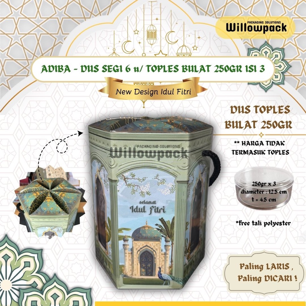 Dus Hampers Lebaran Idul Fitri Isi 3 Toples Bulat 250gr - Box Kue Kering Kuker untuk Kado