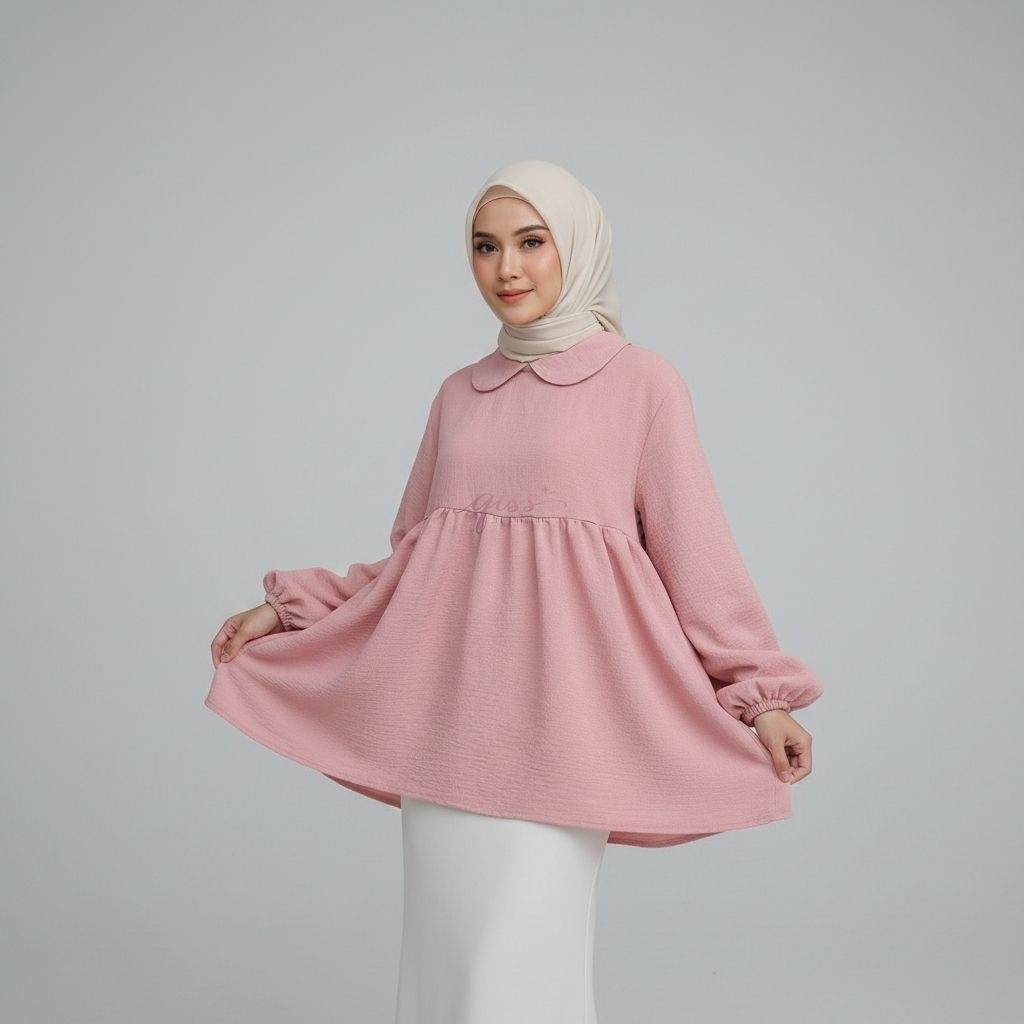 NUZULA Tunik Atas Wanita Korean Style Premium Tunik Style Hijab Tunik Terbaru Lengan Panjang Warna P