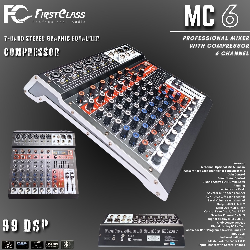 Professional Audio Mixer Firstclass 4 Channel & 6 CH With Compressor MC 4 | Mixer 4 Channel Dengan C