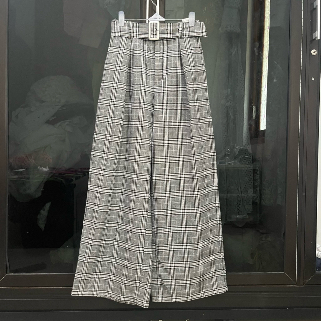 GU Kulot Tartan Abu Wide Leg With Belt
