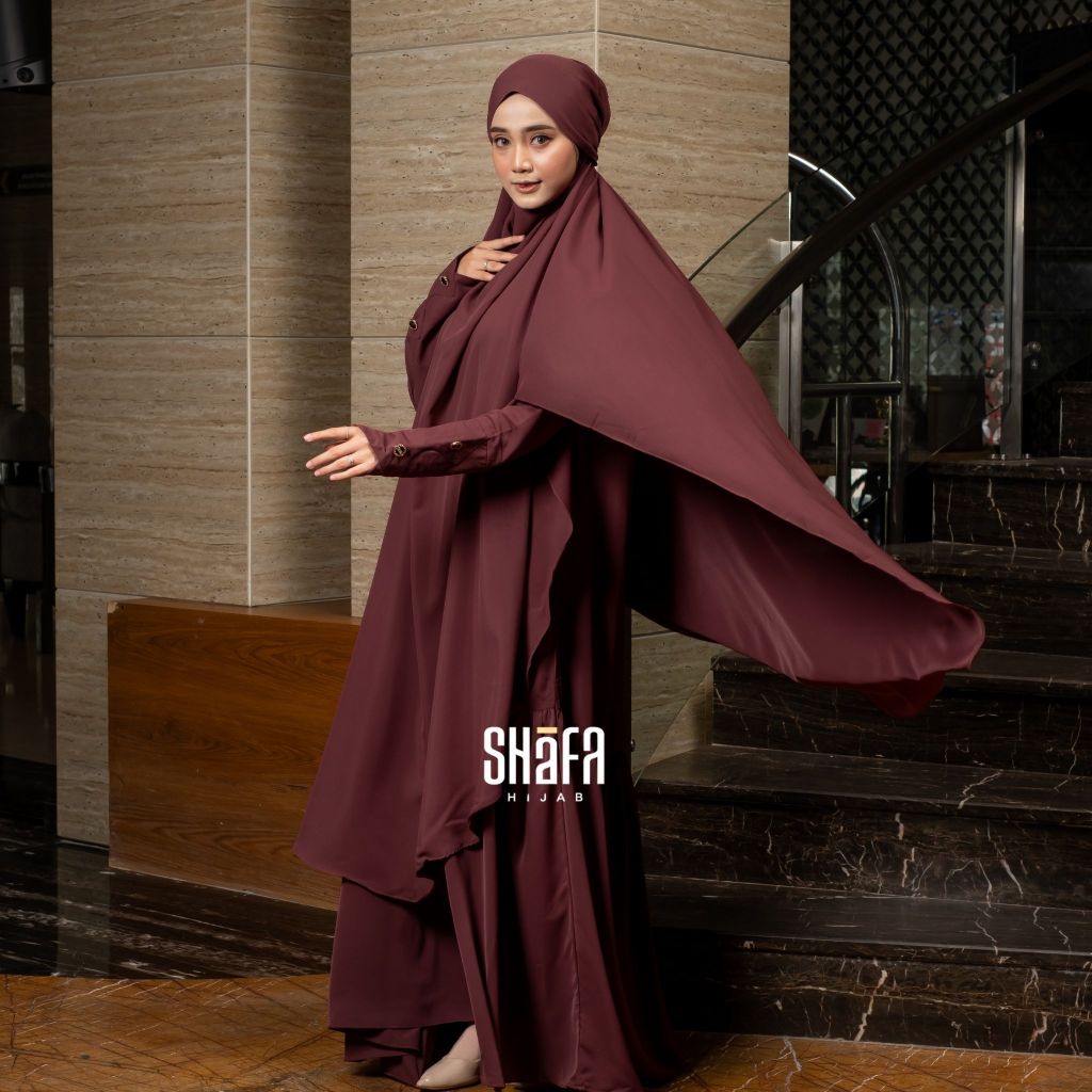 SHAFA HIJAB - MEDINA Gamis Abaya Set French Khimar Bahan Makaira Anti UV Outfit Syari Umrah Haji