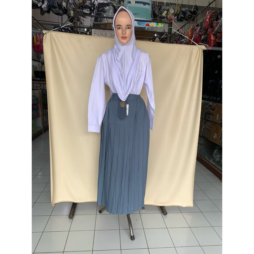kaido seragam sekolah anak sma / smu span abu abu panjang karet plisir rok abu abu panjang karet sma