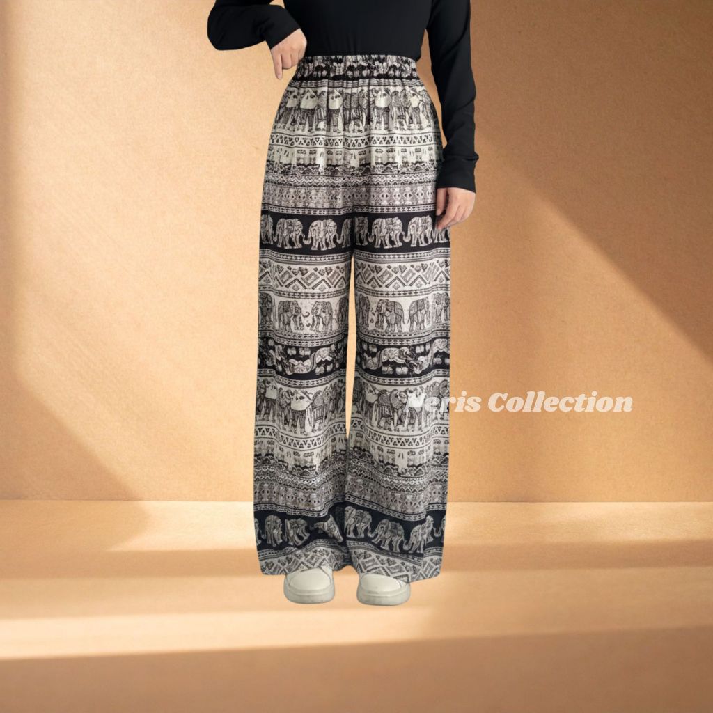 Celana Kulot Gajah Jumbo Bahan Katun Motif Rayon Premium Kekinian