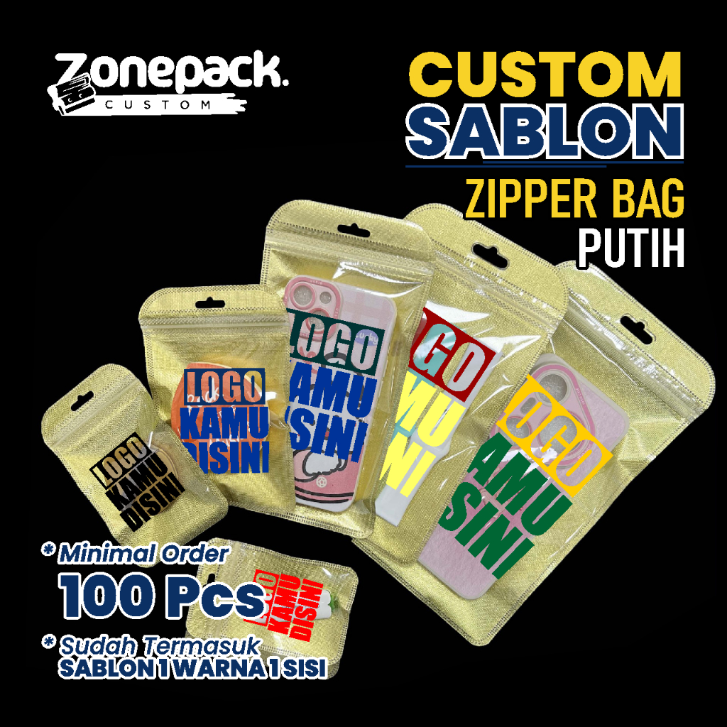 Sablon Plastik Klip Hologram Flat Emas Gold | Ziplock Hologram Foil Aksesoris Hp, Perhiasan Anting G