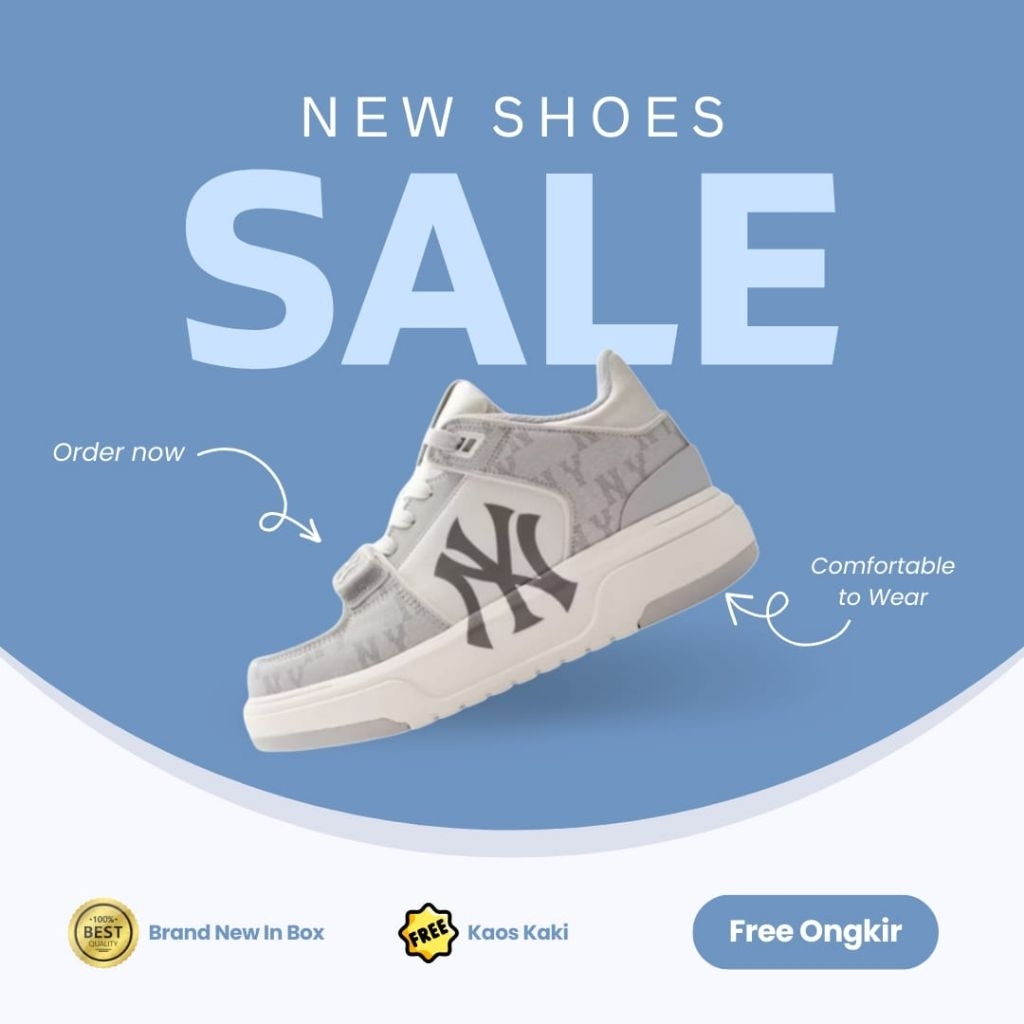 Sepatu MLB Chunky Liner High NY Yankees Denim Grey