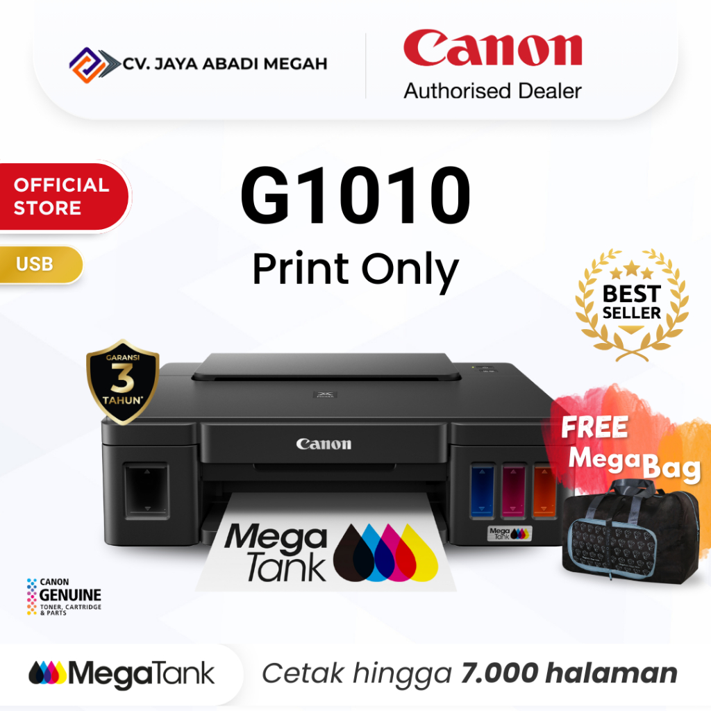 Printer Canon G1010 - Ink Tank Print Only USB - Garansi 3 Tahun - Roller Kertas Kuat - Pengganti iP2