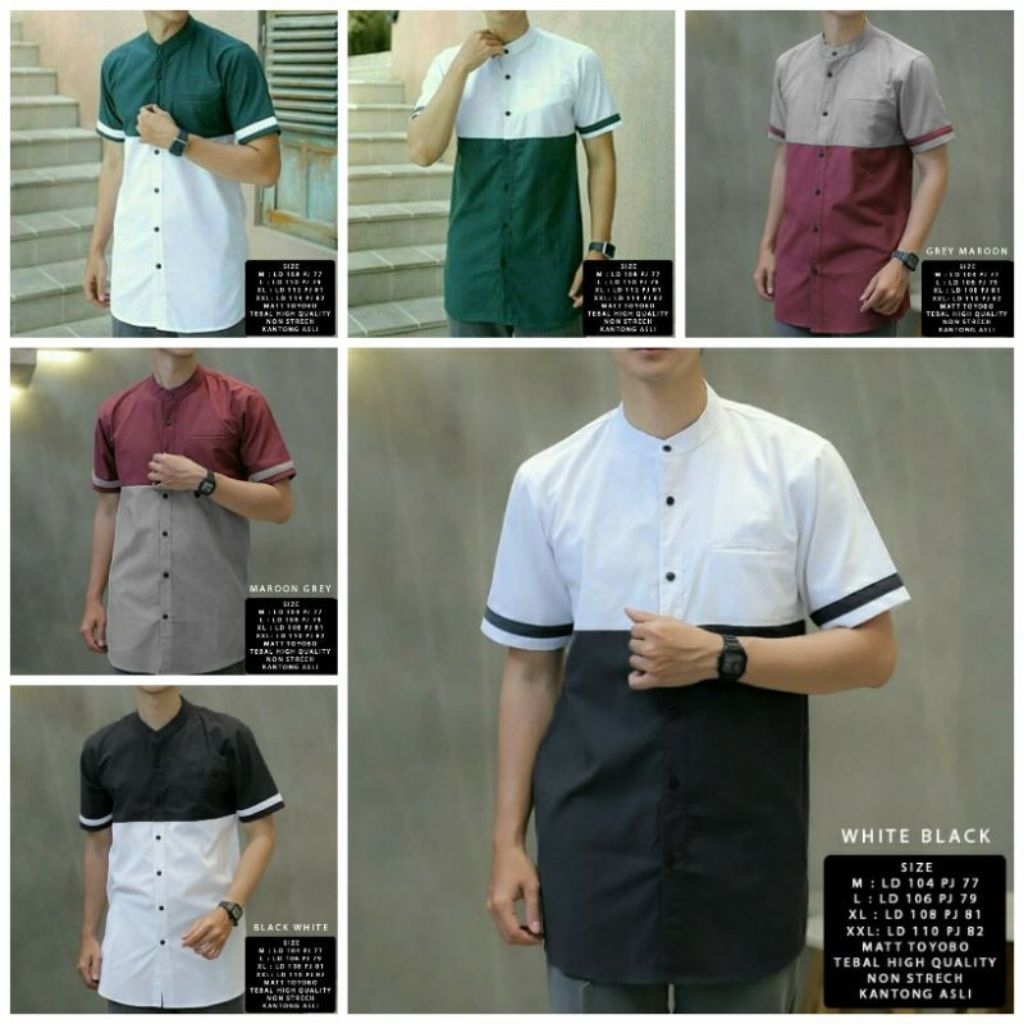 SALMAN -BAJU KOKO KURTA AYAH PRIA LENGAN PENDEK KOMBINASI 2 WARNA KATUN TOYOBO PREMIUM M L XL XXL JU