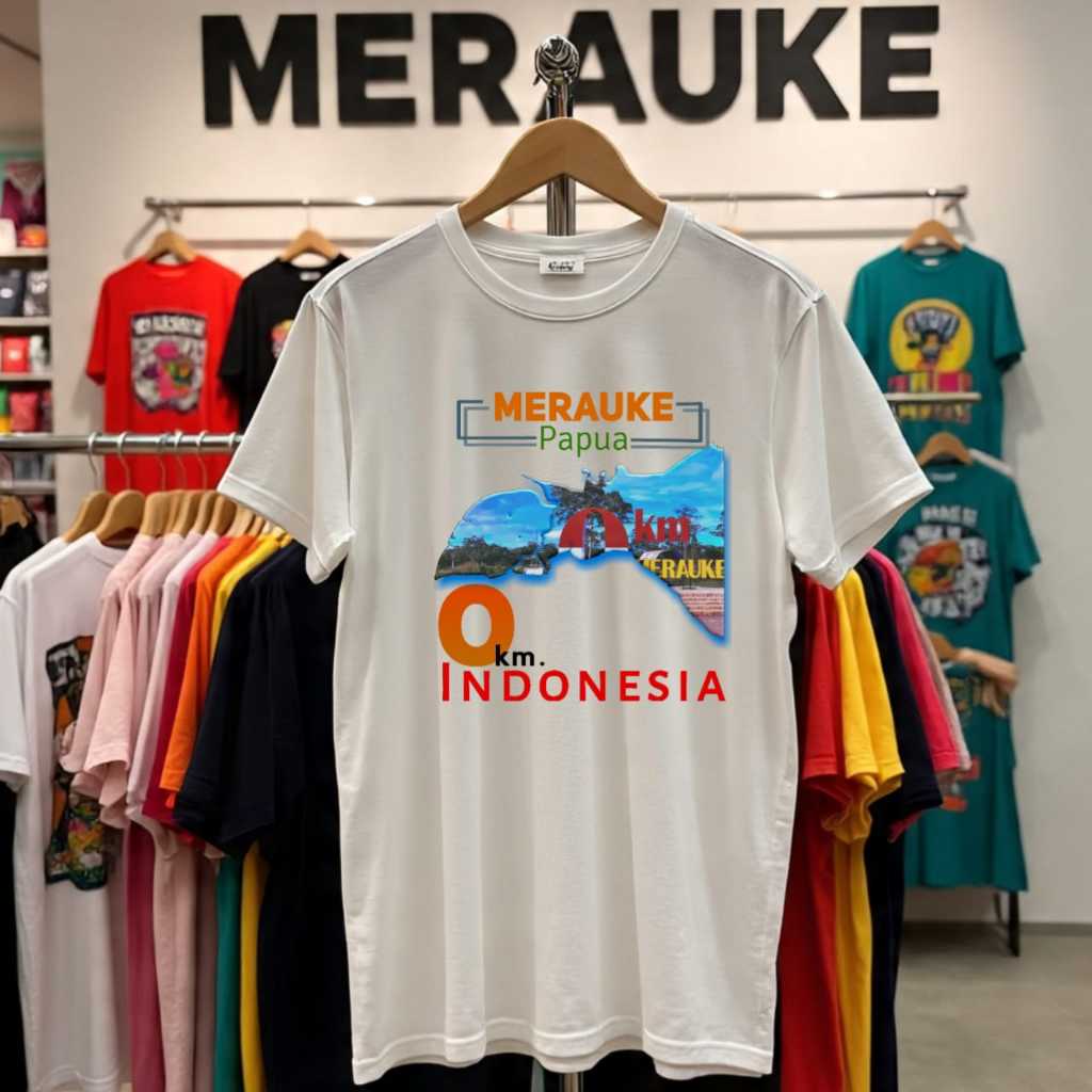 Kaos Merauke Papua Oleh-oleh Souvenir Menarik - Kaos Cowo Cewe Bahan Tebal Combed 20s