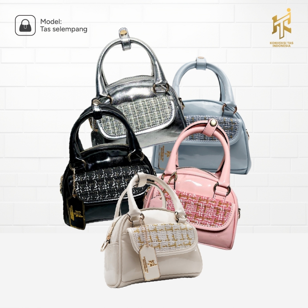 KTI - Tas Selempang Verona Tweed Tas Tenteng Mini Kombinasi Bahan Kulit PU Desain Compact Tweed Komb