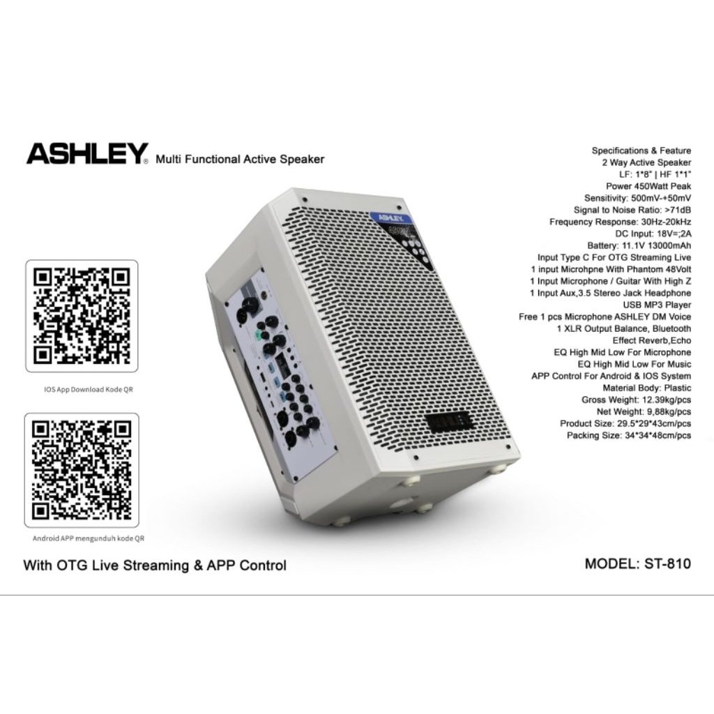 SPEAKER PORTEBEL ASHLEY ST810 ST 810 FREE MIC KABEL