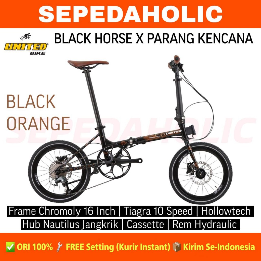 Sepeda Lipat 16 Inch United Black Horse X Parang Kencana Chromoly Rem Hidrolik Dewasa