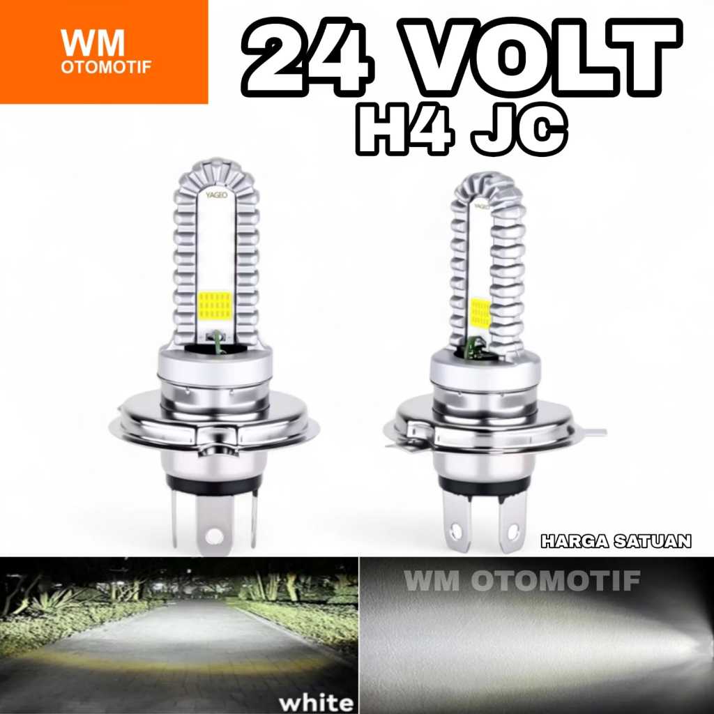 Lampu LED Utama Depan 24 Volt H4 JC Laser Gun Biled High Low Putih D3 COB Truk Bus Fuso Canter Tront