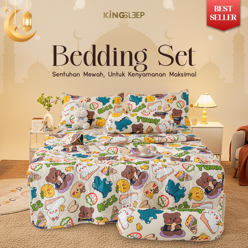 Bedcover Set Sprei Selimut Sarung Bantal dan Sarung Guling 120/160/180X200CM Seprei Set -King Sleep
