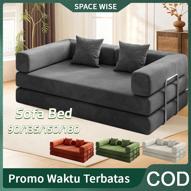 Sofa Ruang Tamu Lipat Minimalis 3 Kursi Bahan Vacuum Anti Bau, Rangka Kuat & Sandaran Bisa Dilepas S