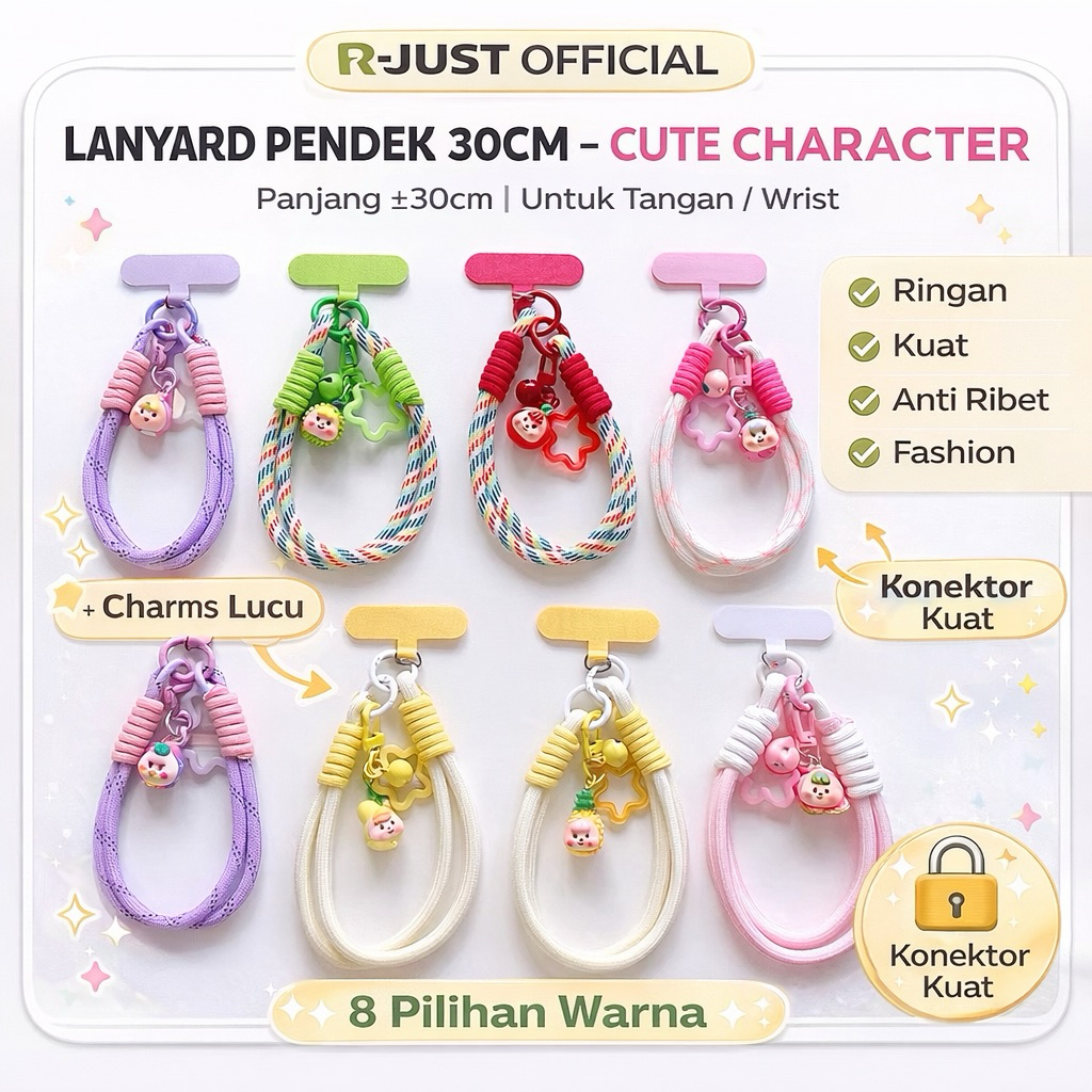 R-JUST LANYARD PENDEK TEBAL PREMIUM WARNA PASTEL TALI GANTUNGAN HP PENDEK RJUST