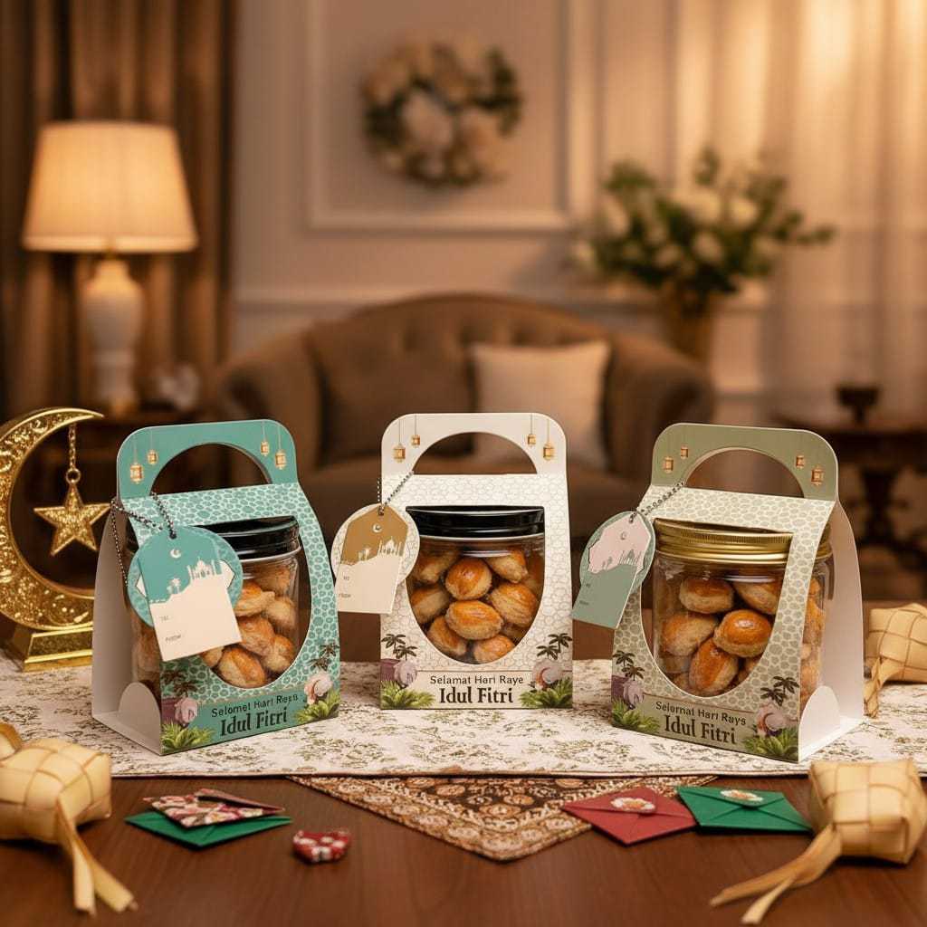 10 Set Box Jinjing Kue Toples 600 ml - Box Kue Lebaran Idul Fitri Gable Box Hampers Nastar Kue Kerin