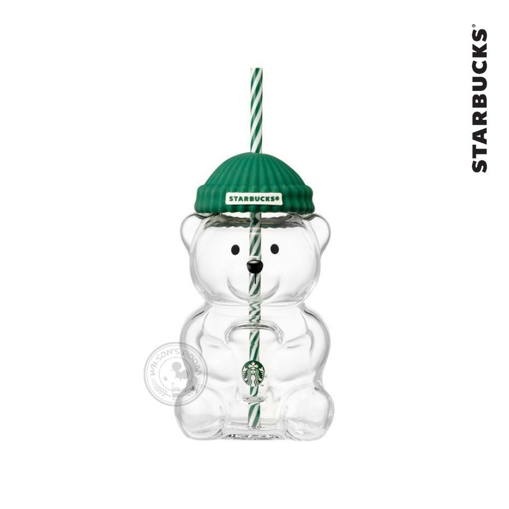 Starbucks Bearista Cup Green Cap Tumbler with Straw 20oz Venti Glass Beruang Kaca Topi Hijau Origina