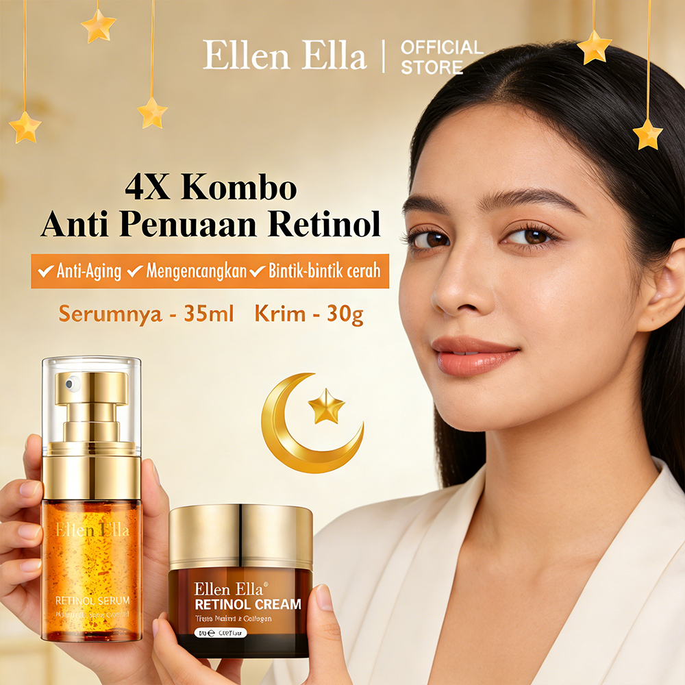 [BPOM] ELLEN ELLA Anti Aging Malam Set 4X Retinol Serum Wajah 35ml + Retinol Cream 30g Anti Aging Es