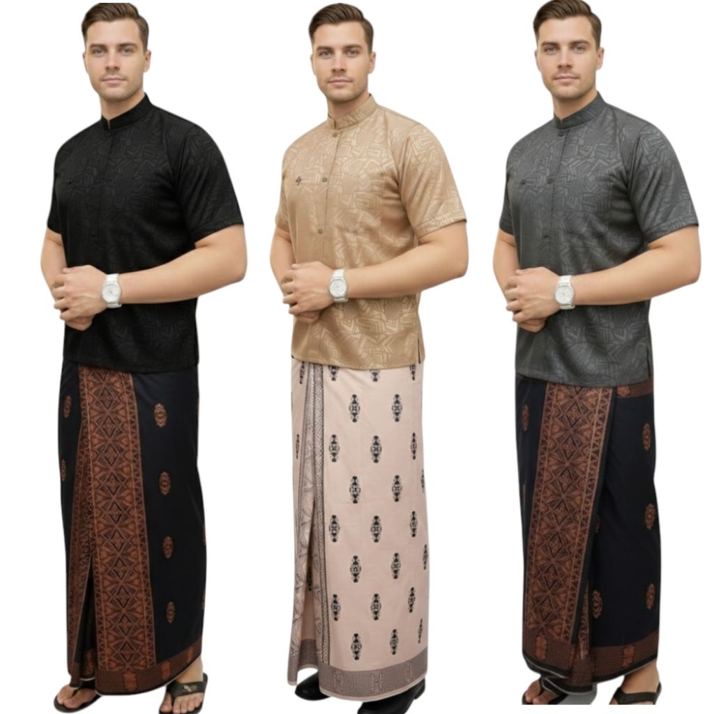 SARKO PREMIUM EMBOS Sarung dan koko dewasa kain tebal bercorak Embos koko hitam abu mocca