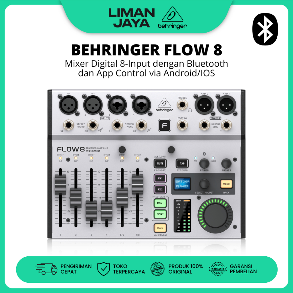 Behringer FLOW 8 Flow8 Mixer Digital 8 Channel 10 Input Bluetooth USB Audio Interface Soundcard