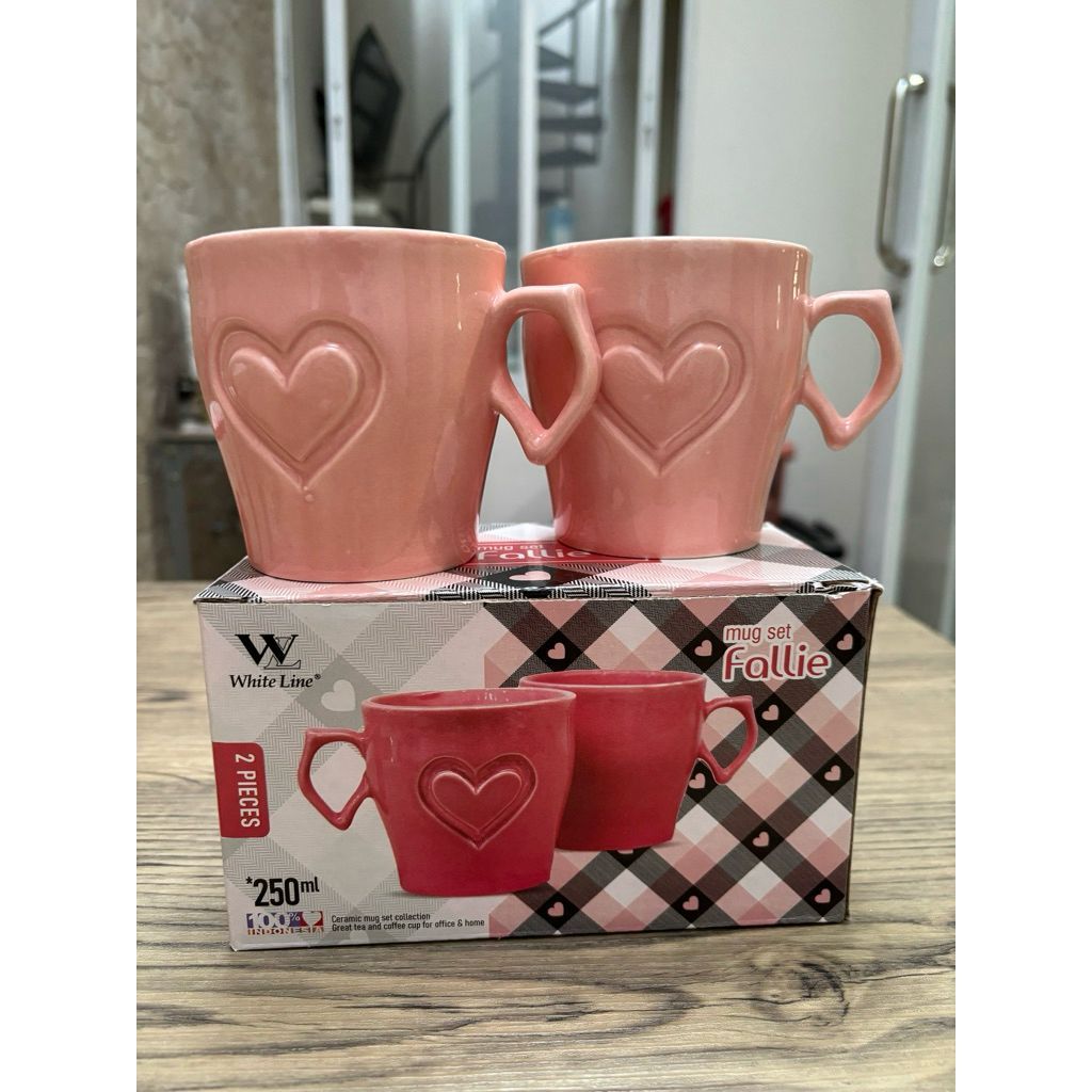 [Nisyhop]WhiteLineMugPinkLove/MugSetFallie2pc/MugKeramik2Pcs