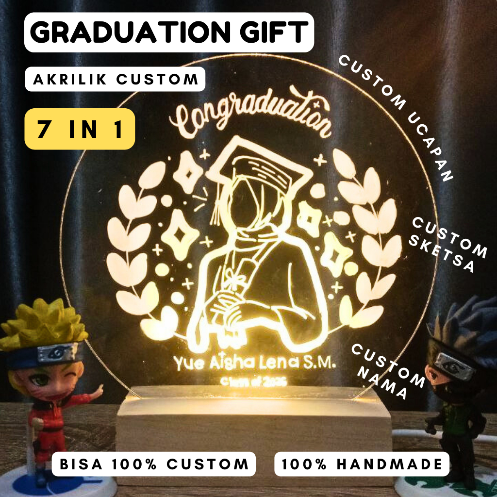 Lampu Hias Akrilik Custom Kado Wisuda Wedding Birthday A6/A5 10x15cm USB LED