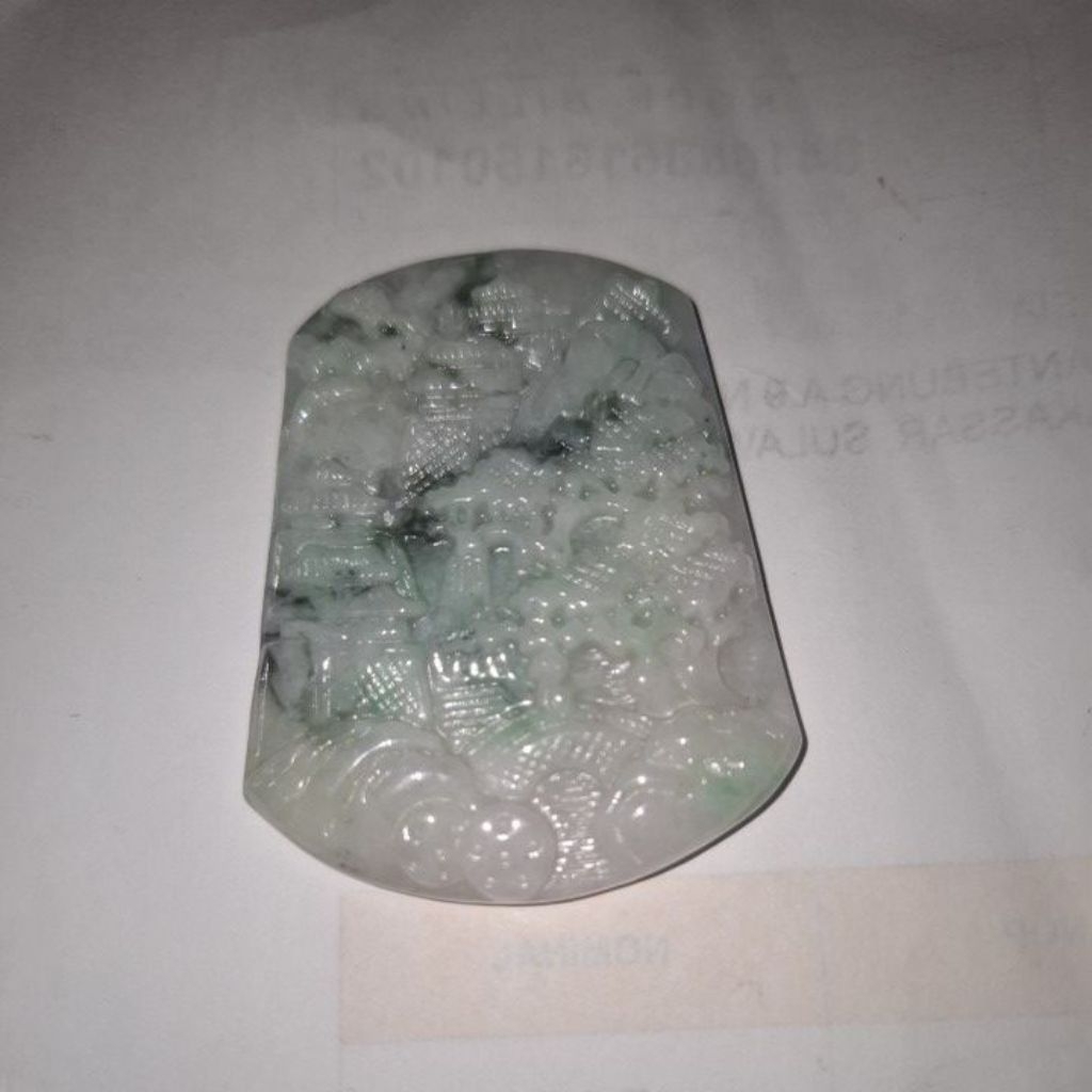 giok ukir sansui pemandangan burma asli