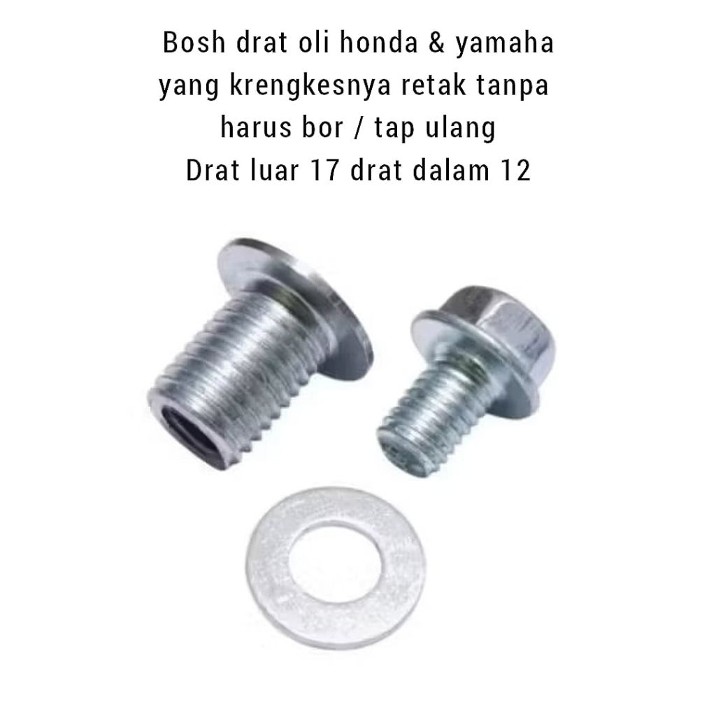 :Bosh drat oli baut 17 sok drat untuk perbaikan pembuangan oli bawah yang retak M12x1.5 - M8x1.25