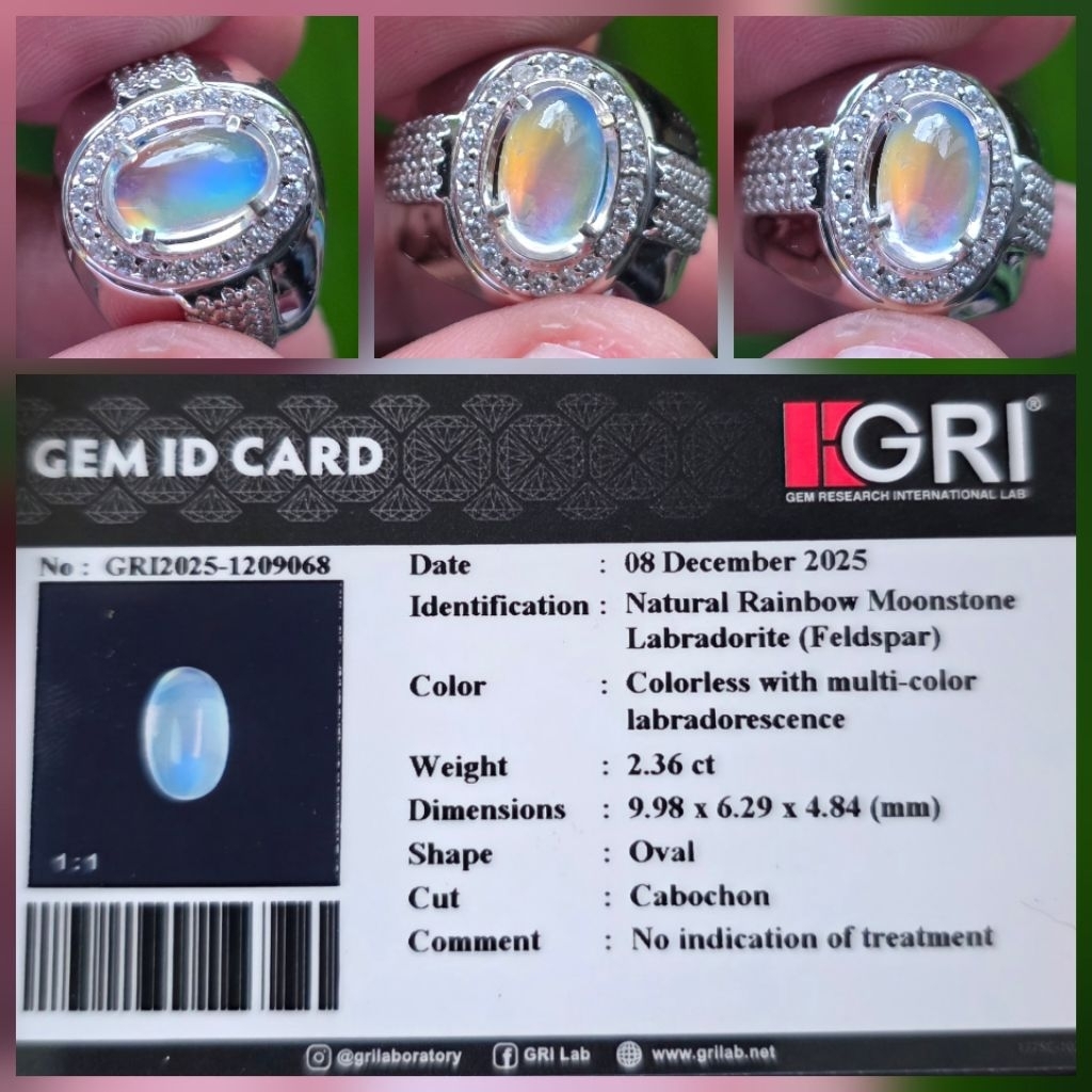 Batu Natural Biduri Bulan Rainbow Moonstone Memo 2.36 crt