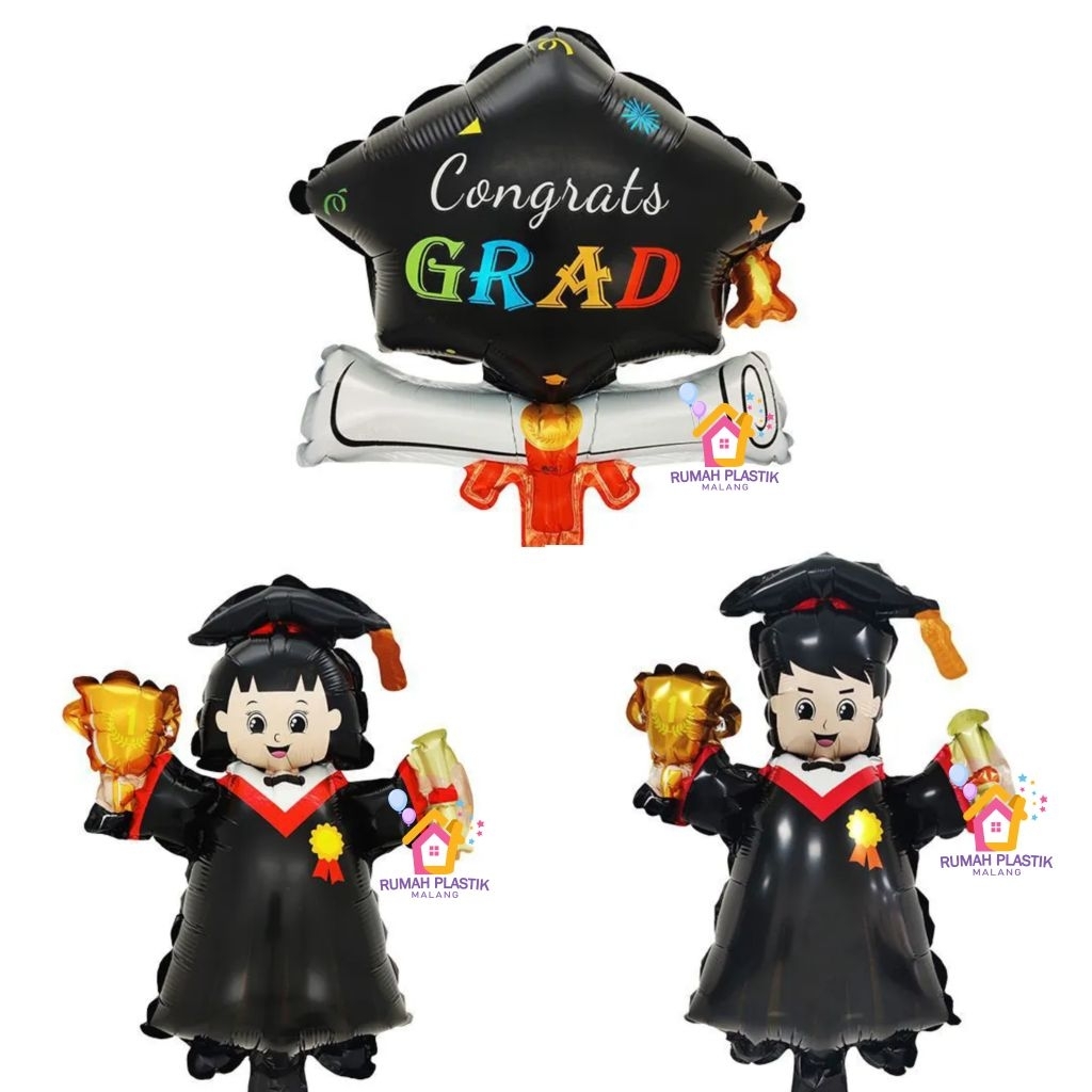 BALON FOIL ORANG WISUDA COWOK CEWEK KECIL small toga souvenir buket bouquet anak graduation graduate