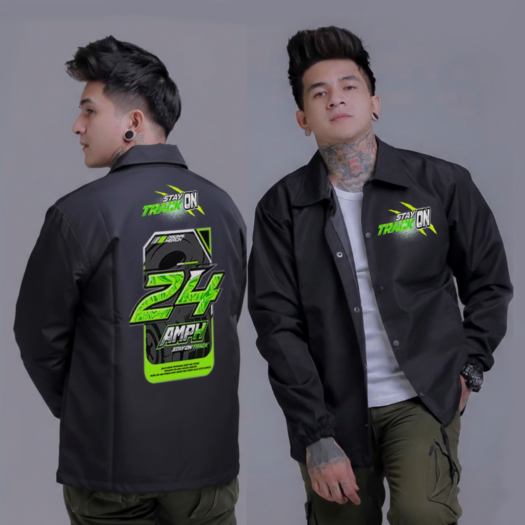 Jaket Coach racing motor Polos Pria Wanita Taslan ZN Premium Windbreaker Coach Jacket Basic Hitam M 