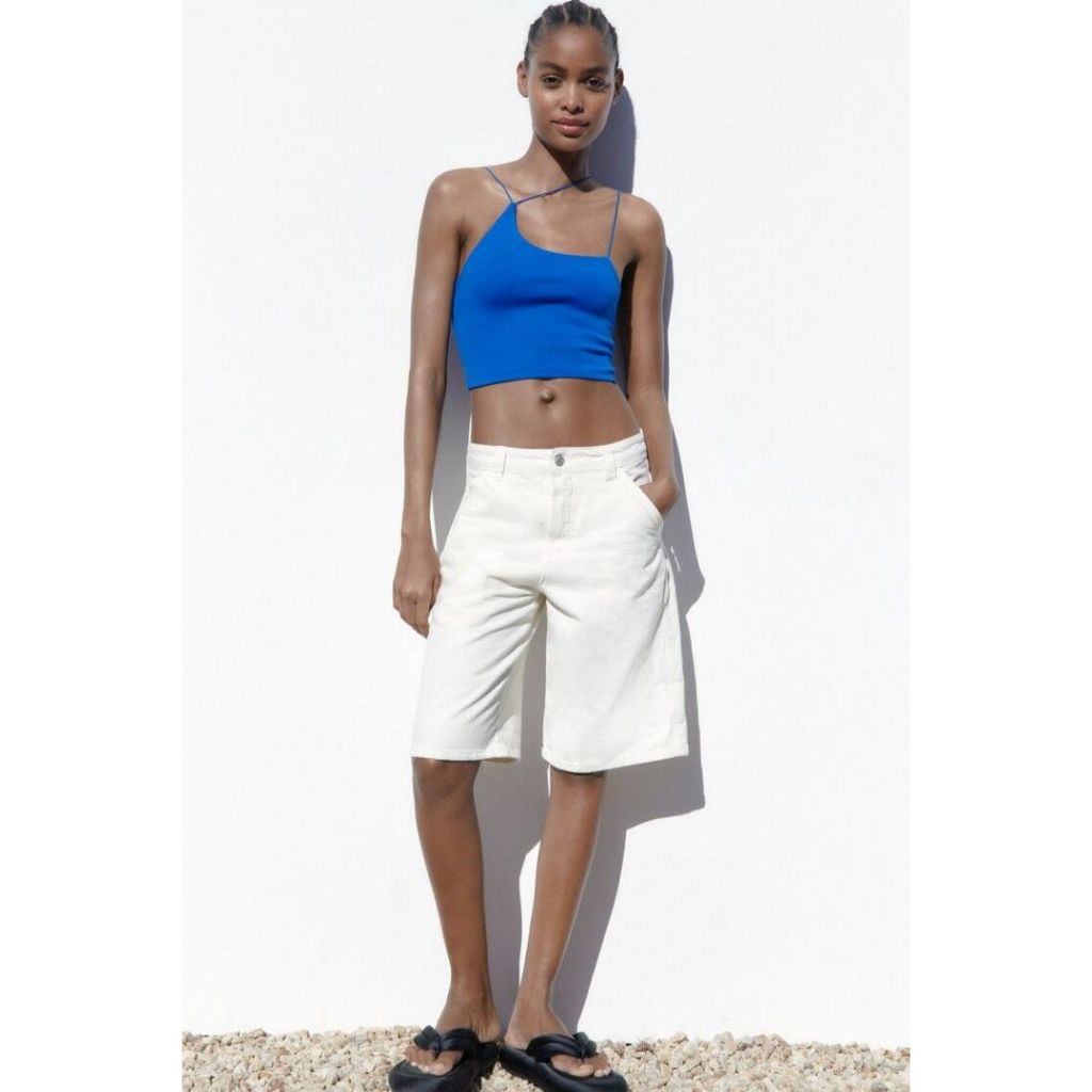 ZARA BLUE ASYMMETRIC CROP TANK TOP
