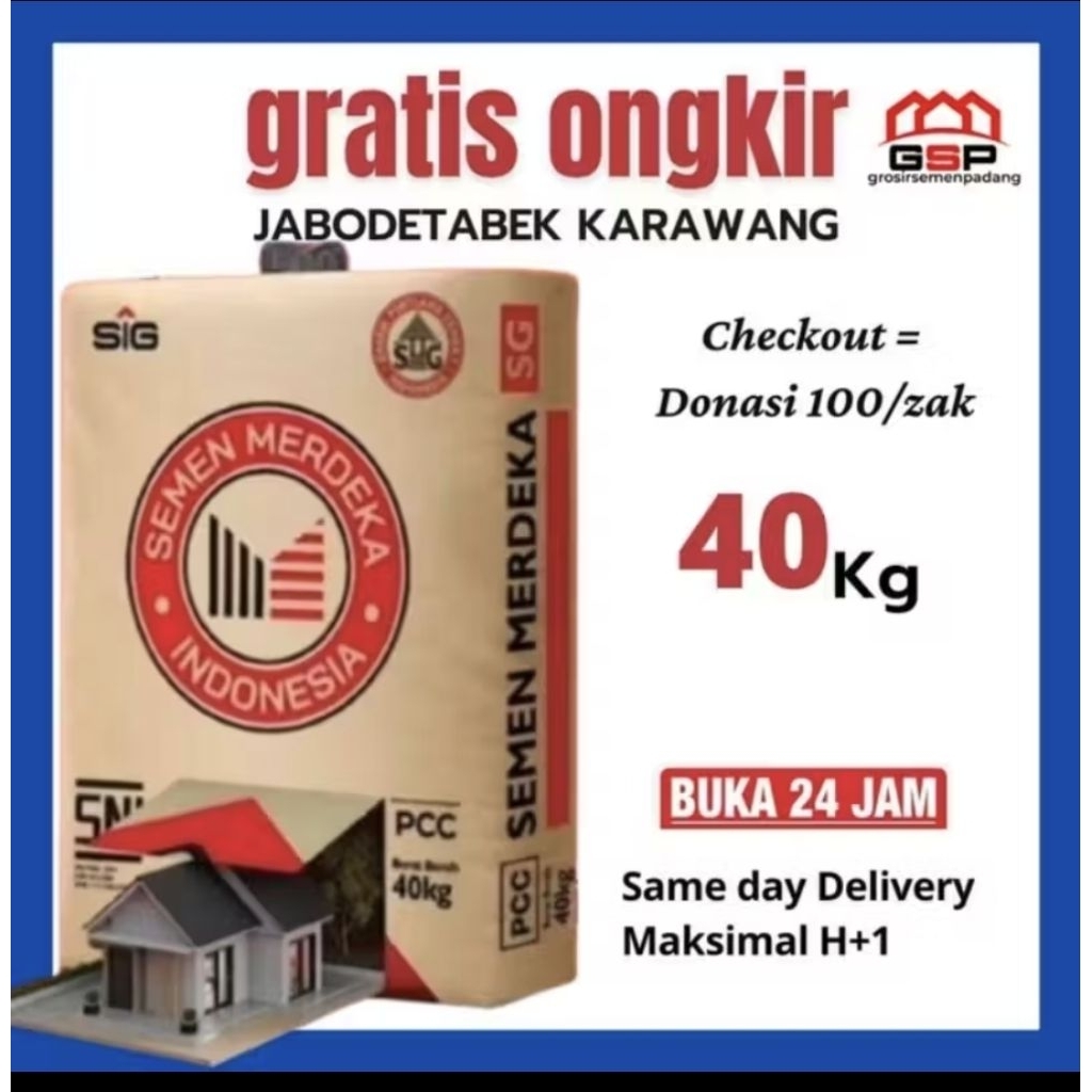 Semen Merdeka 40kg 1 DO 200 zak Gratis Ongkir Jabodetabek Karawang Serang Cilegon Lebak