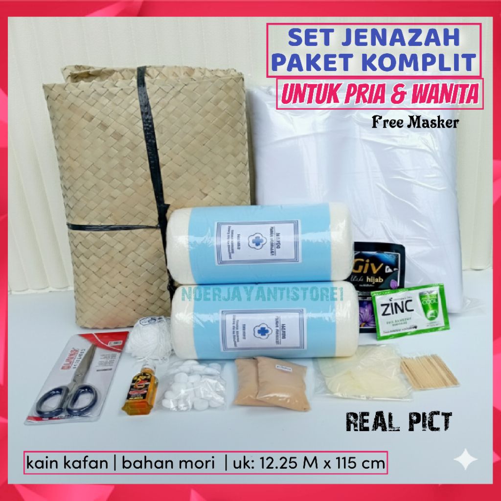 SET KAIN KAFAN  PRIA & WANITA | Perlengkapan jenazah LENGKAP ,kain kafan 12.25 meter x 120cm| Tikar 