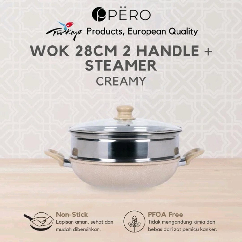 wok 28cm 2 handel with steamer pero