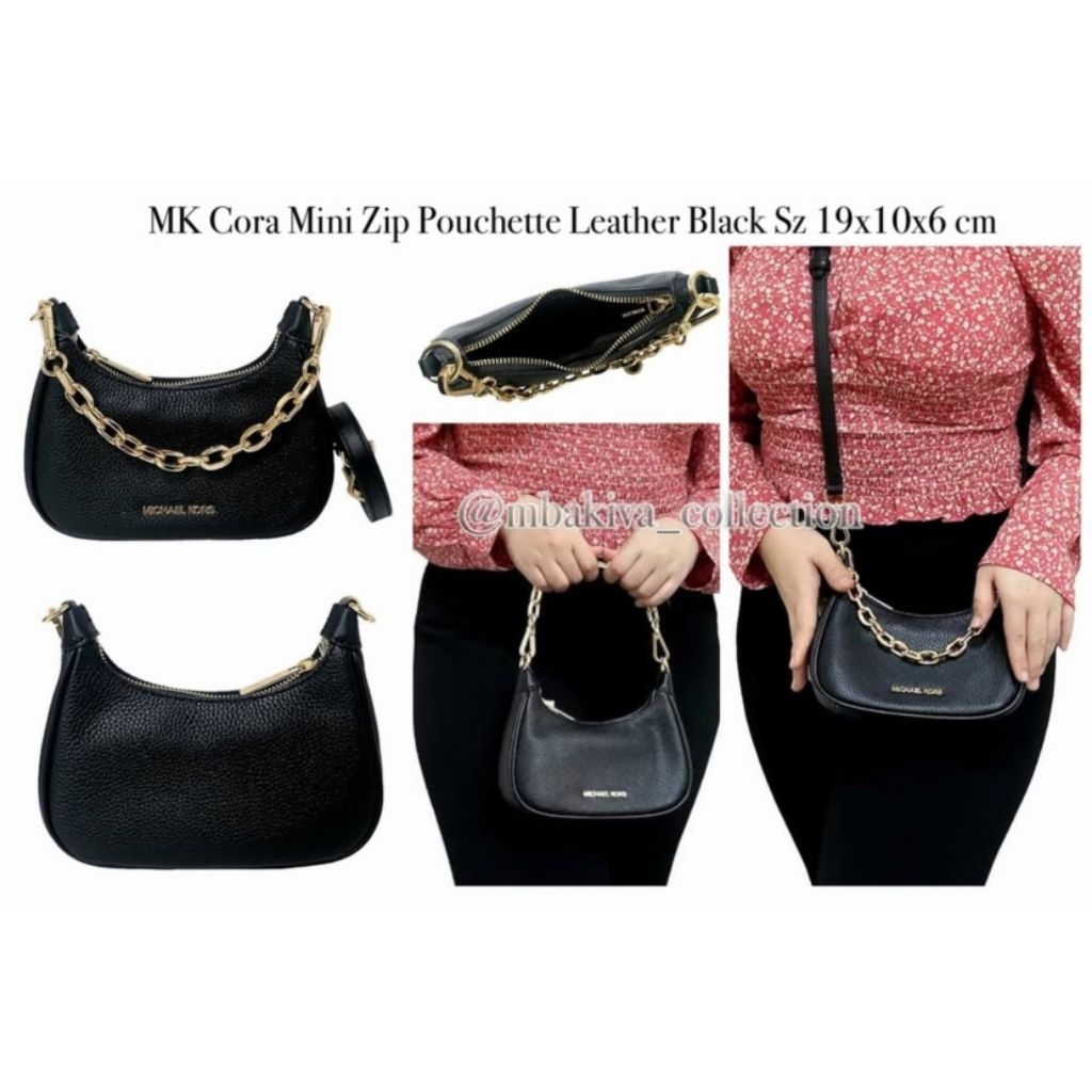 MK Cora Mini Zip Pouchette Leather Black