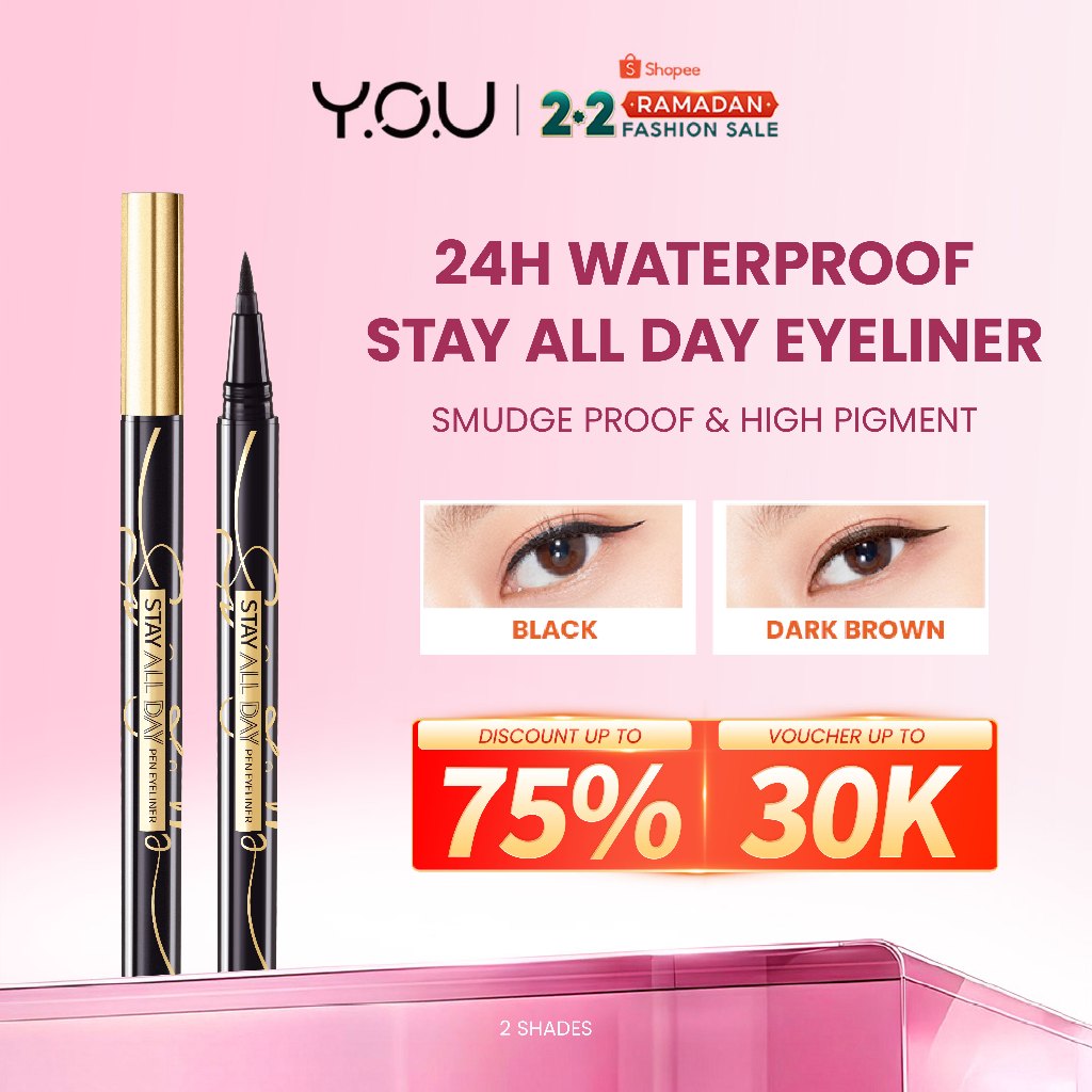 YOU Stay All Day Pen Eyeliner Waterproof Tahan Hingga 24 Jam Kosmetik Mata HItam