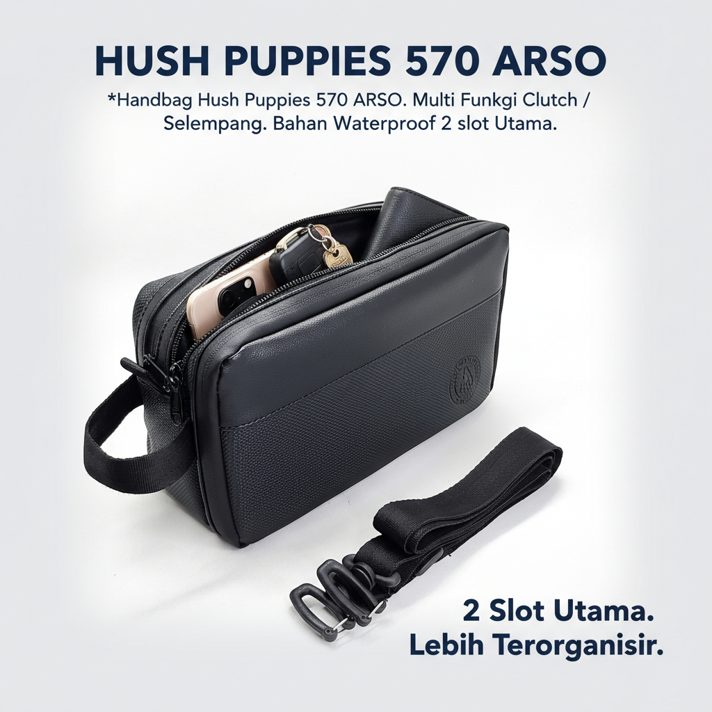 Tas Handbag Pria Hush Puppies 570 ARSO BLACK | tas clutch / tas selempang premium