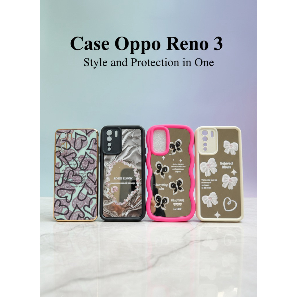 Case Oppo Reno 3 A91 F15 Softcase Aesthetic Cermin Mirror Kupu-Kupu Pita Heart Love Lucu Mewah Casin
