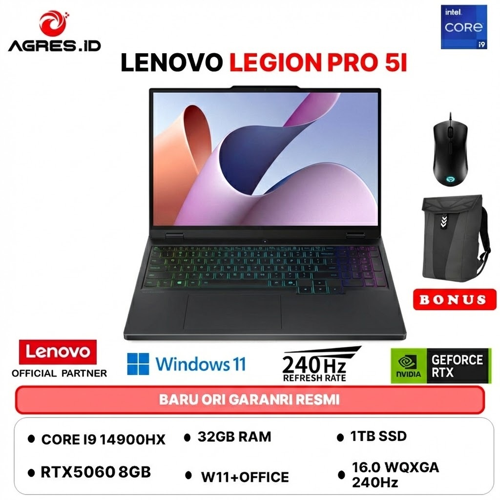 LENOVO LEGION PRO 5I 16 I9 14900HX RTX5060 8GB 32GB 1TB 1TB W11+OHS+M365B 16.0 WQXGA 240Hz -54ID
