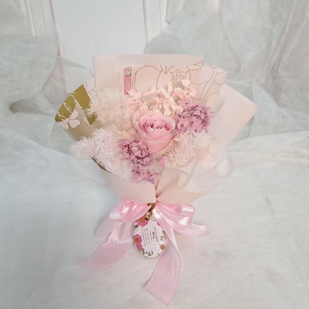 Buket Bunga Mini Fresh 1 Tangkai Mawar Asli | Single Rose Bouquet | Kado Wisuda Valentine Anniversar