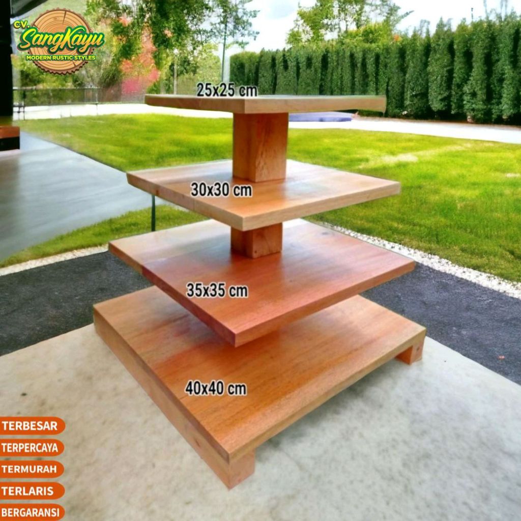 Rak kue susun 4 susun wooden cup cake stand rak kue kayu susun tatakan